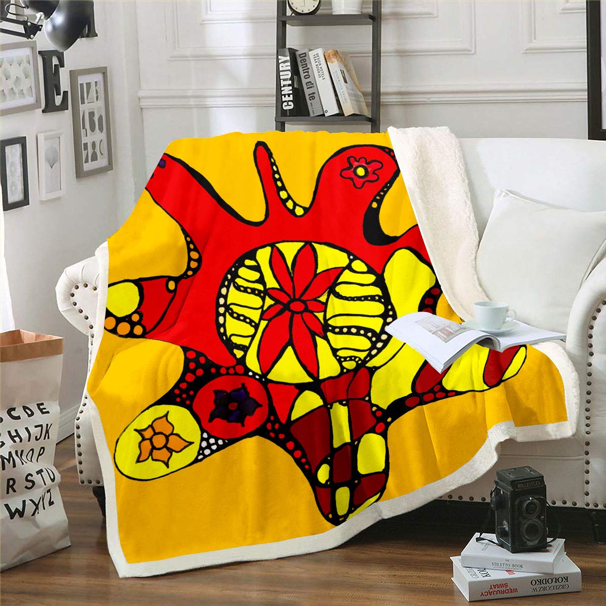 Soft Sherpa Fleece Blanket Queen Size 50x60 Inches - Colorful Red Octopus Design, Lightweight & Cozy for All Seasons | Perfect for Bed, Couch, Sofa, and Home Decor