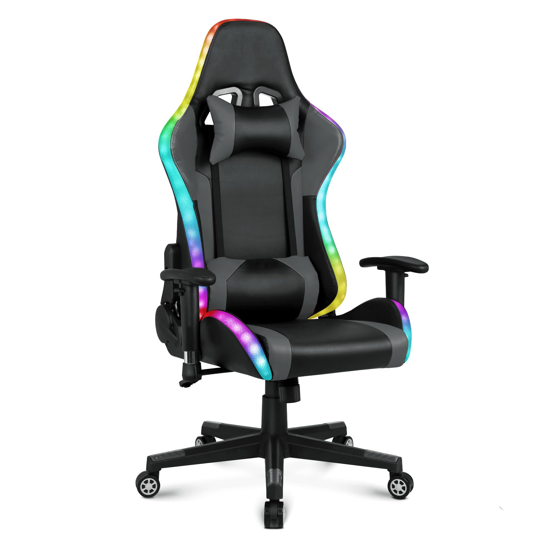 **YOUTHUP Gaming Chair with Built-in Speakers & RGB LED Lights - Ergonomic Racing Style PU Leather Computer Chair with Lumbar Support & Headrest - Perfect for Esports, Streaming & Office Work - Black**