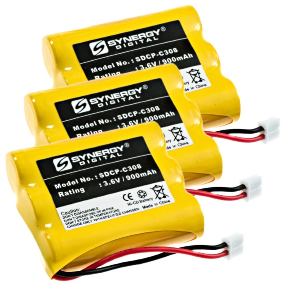 Synergy Digital Cordless Phone Batteries - 3-Pack Ni-CD 3.6V 900mAh Replacement Battery for RCA 27995GE1A & Vtech 80-5071-00-00 Phones | Perfect for Home, Office, and Business Cordless Phone Systems