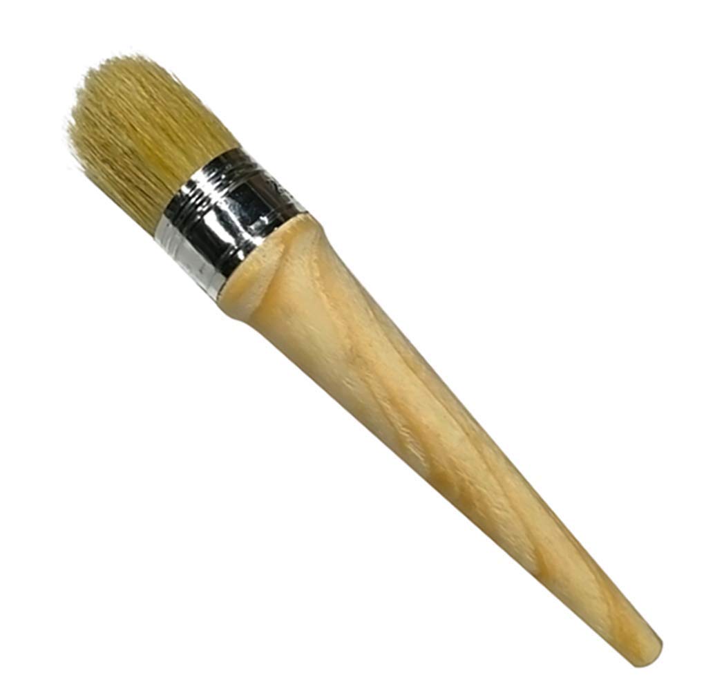 Premium Round Head Chalk Paint & Wax Brush - Pure Bristle Long Handle Paint Brush for Furniture, Cabinets & Marine Use - Professional DIY Home Decor & Woodworking Tool