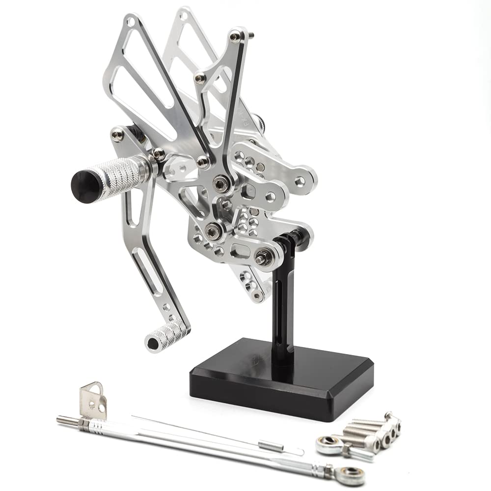 Adjustable CNC GSXR1000 07-08 Motorcycle Rearset Foot Pegs - Silver Aluminum Alloy Footrests for Suzuki GSX-R1000 (2007-2008) - Perfect for Racing, Track Days & Performance Riding