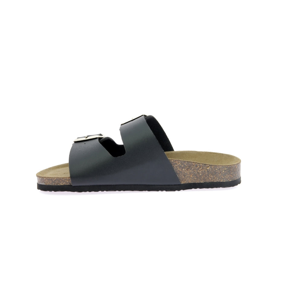 Black Leather & Cork Women's Mules - Comfortable Slip-On Sandals for Casual Outings, Beach Vacations & Summer Fashion
