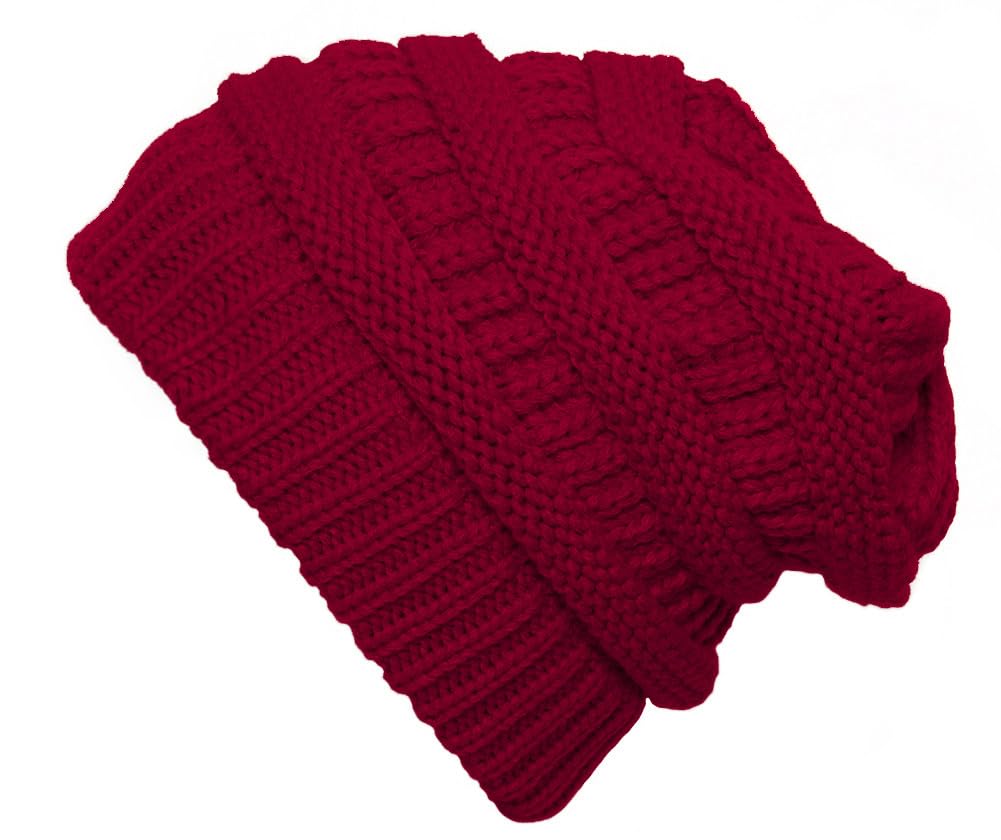 Warm Thick Knit Soft Stretch Beanie Hat for Men & Women - Cozy Winter Red Beanie for Outdoor Activities, Skiing, and Casual Wear
