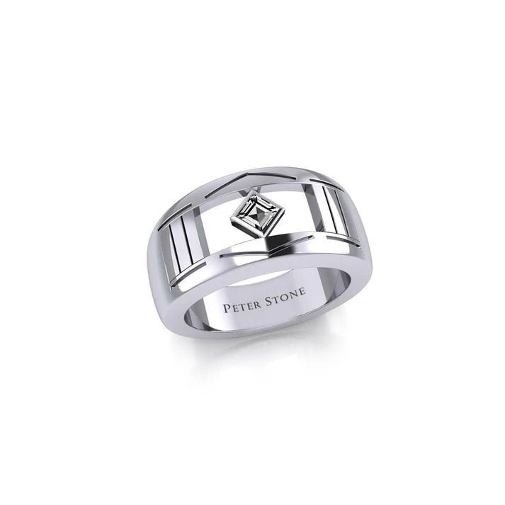 Sterling Silver Modern Ring with Inlaid NA Recovery Symbol - Elegant Jewelry for 12 Step Program, Sobriety Gifts & Addiction Recovery Support (TRI2437)