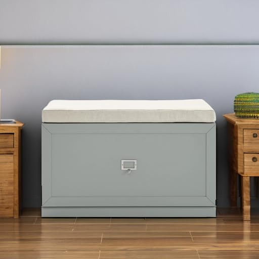 Crosley Harper Entryway Storage Bench with Shoe Rack & Organizer Drawer - Gray Wooden Hallway Bench for Entryway, Mudroom & Bedroom Organization