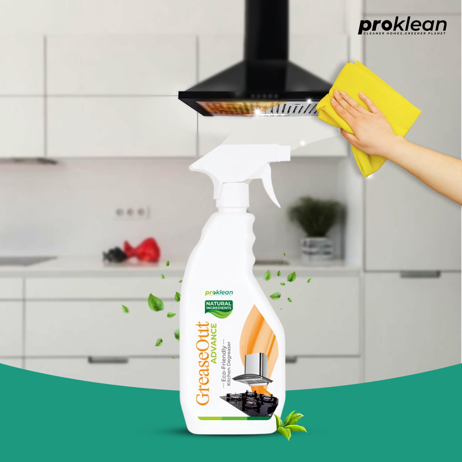 Proklean GreaseOut Kitchen Cleaner Spray – 500ml | Natural Degreaser & Oil Stain Remover for Stovetops, Countertops, Grills, Gas Stoves | Eco-Friendly Non-Toxic Kitchen Cleaning Spray | Multi-Surface Cleaner for Chimneys, Exhaust Fans, Deep Fryers | Heavy-Duty Stove & Chimney Cleaning Solution (Pack of 2) | Perfect for Daily Kitchen Cleaning & Tough Grease Removal