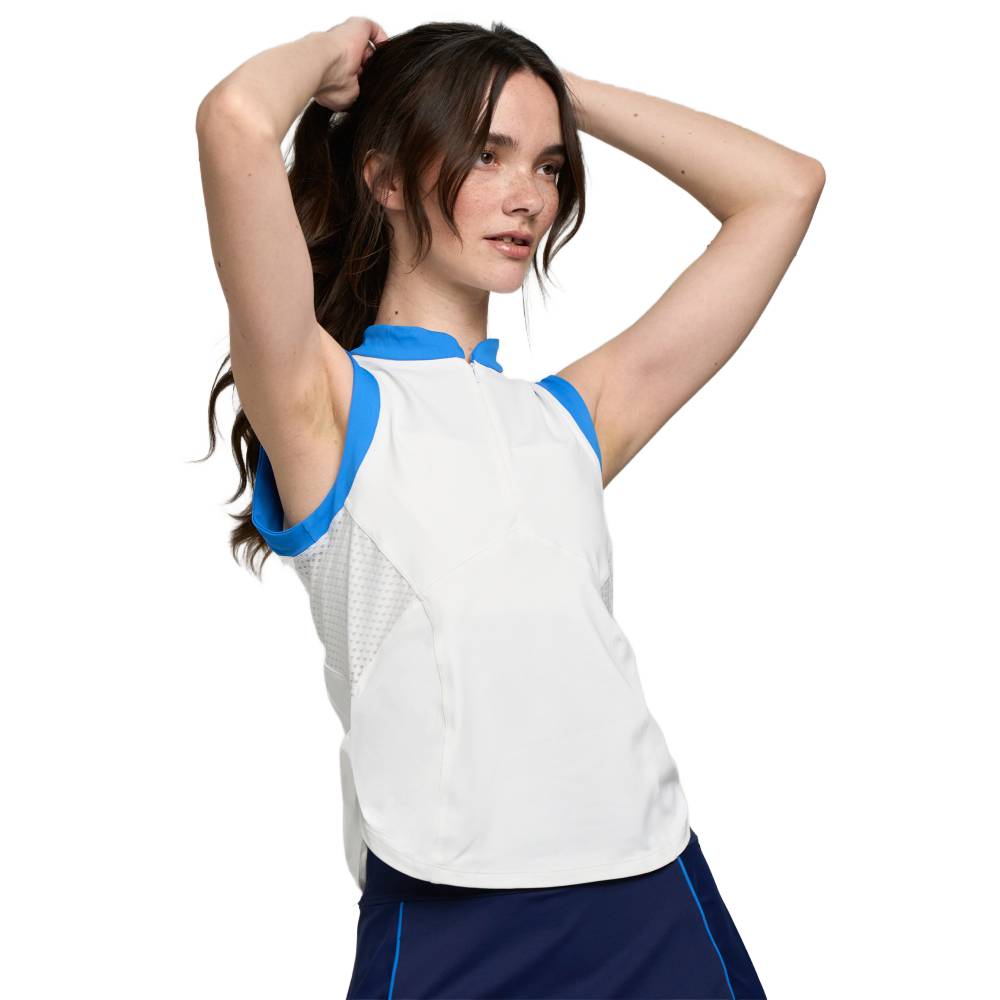 Lija Women's Elite Race Tank Top - Breathable Running Shirt for Women, Lightweight Workout Top (White/Cornflower) - Perfect for Marathon Training, Gym Sessions & Outdoor Sports