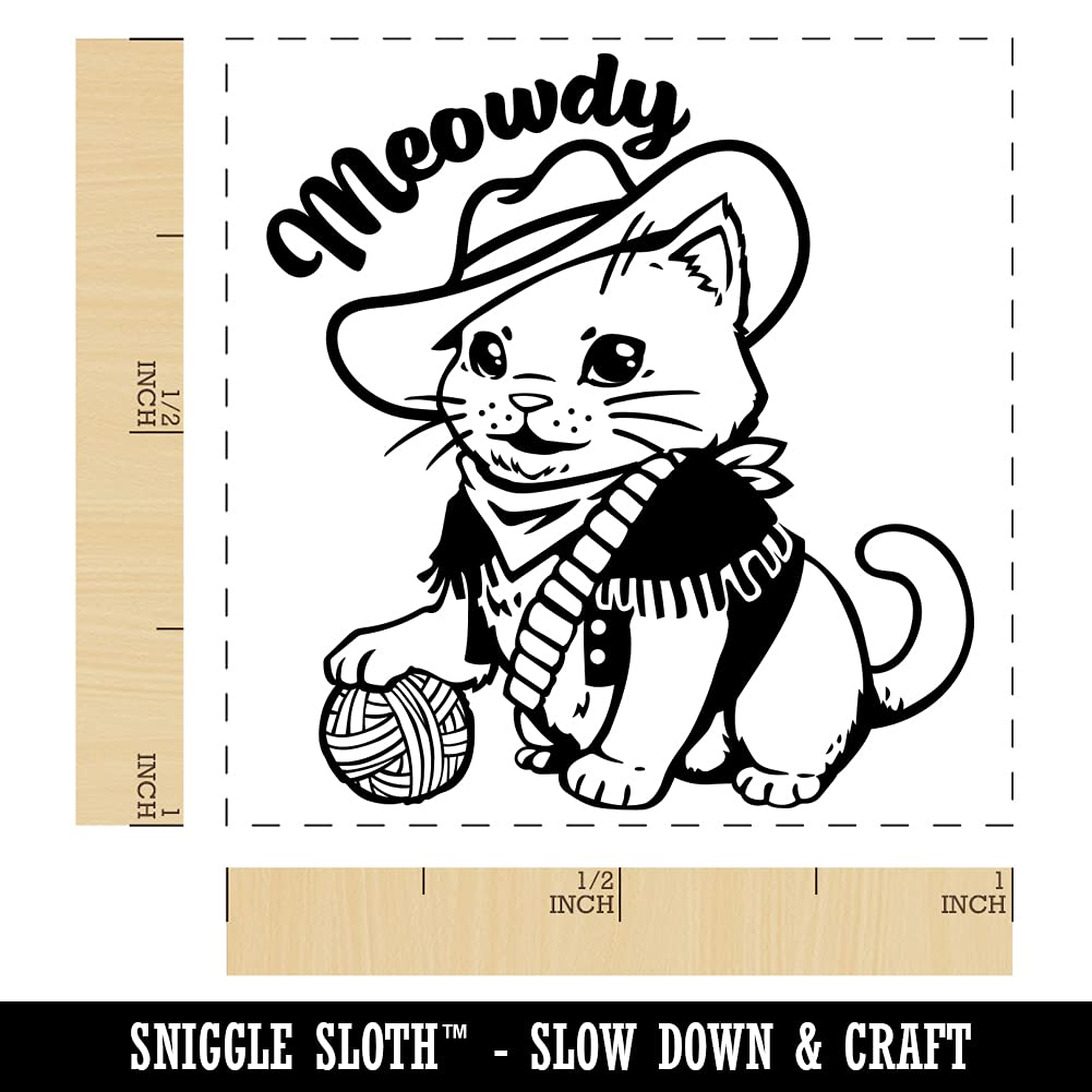 Adorable Cowboy Cat Meowdy Howdy Self-Inking Rubber Stamp - 1 Inch Small Stamp with Black Ink - Perfect for Scrapbooking, Card Making, and DIY Crafts