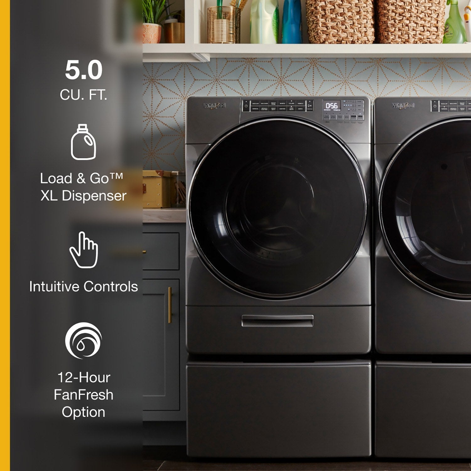 Whirlpool WFW8620HC 5.8 cu ft Front Load Washer & YWED8620HC 7.4 cu ft Electric Dryer Set - Chrome Shadow - Laundry Room Appliances for Home & Apartment
