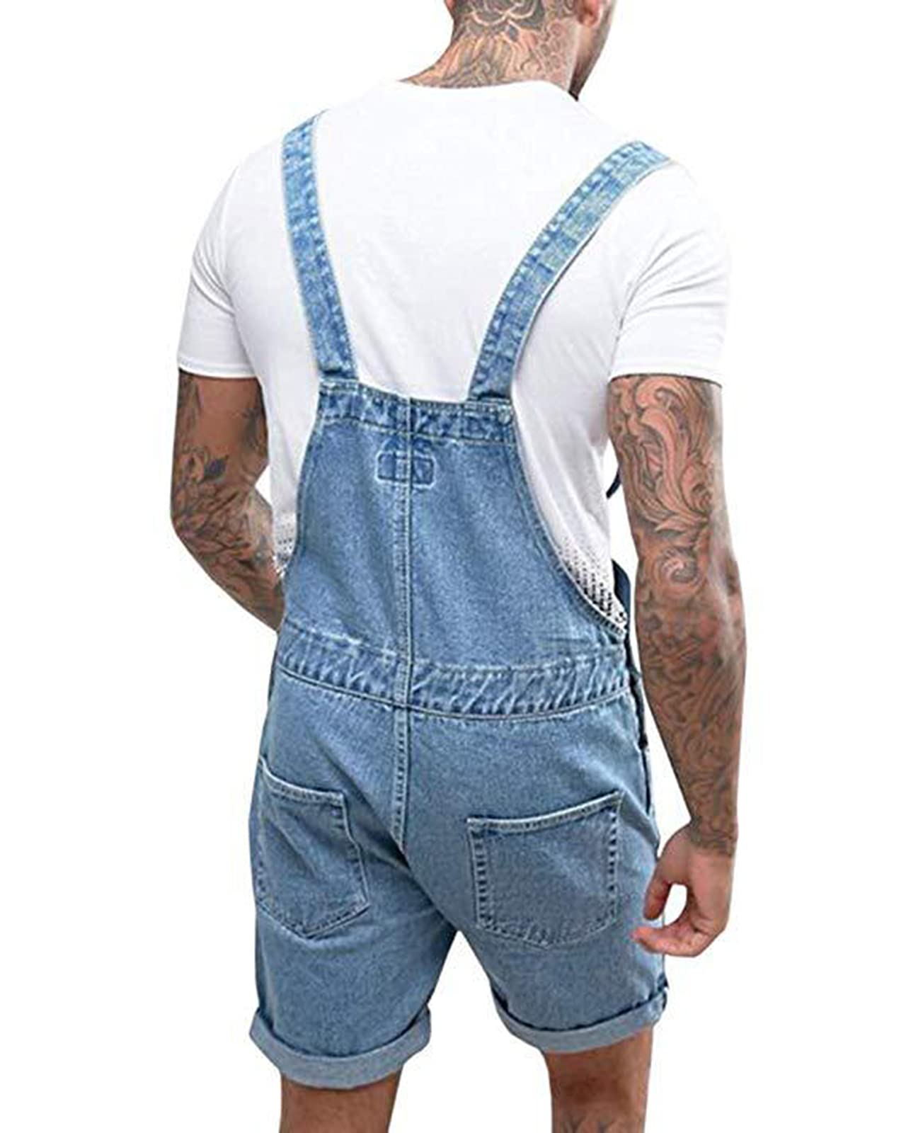 **Men's Slim Fit Denim Short Overalls - Stretch Jean Jumpsuit for Casual Wear & Summer Outfits**