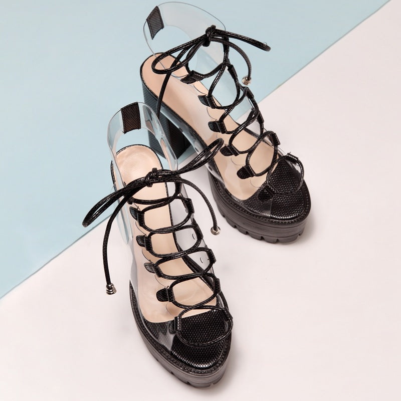 Candy Clear PVC Chunky Heel Boots for Women - Lace Up Transparent Platform Shoes for Party, Club & Fashion Outfits