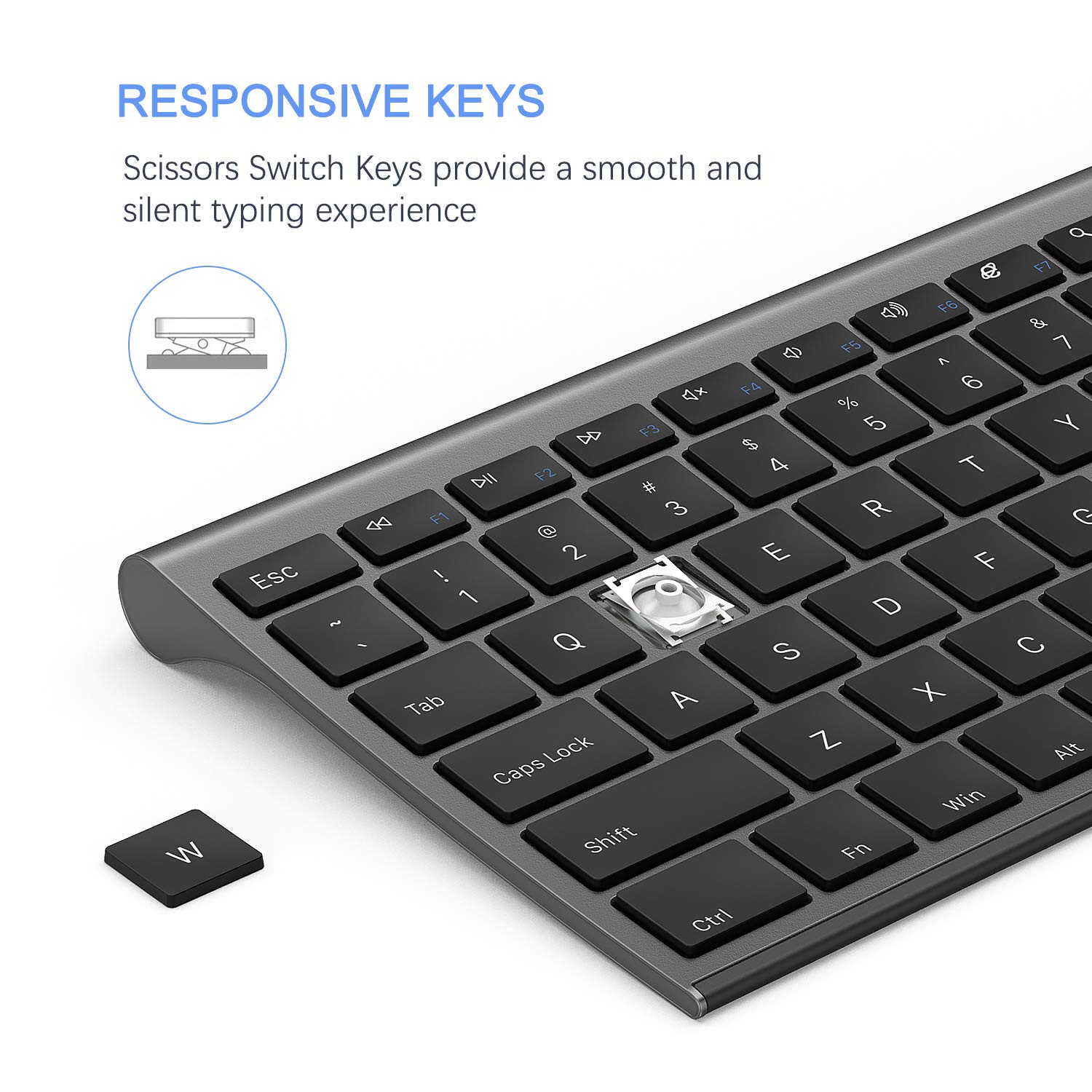 Vssoplor Wireless Keyboard and Mouse Combo - Rechargeable, Quiet Full-Size Keyboard with Ultra Slim Design for PC, Laptop, Desktop - Dark Gray | Perfect for Office, Home & Gaming Use
