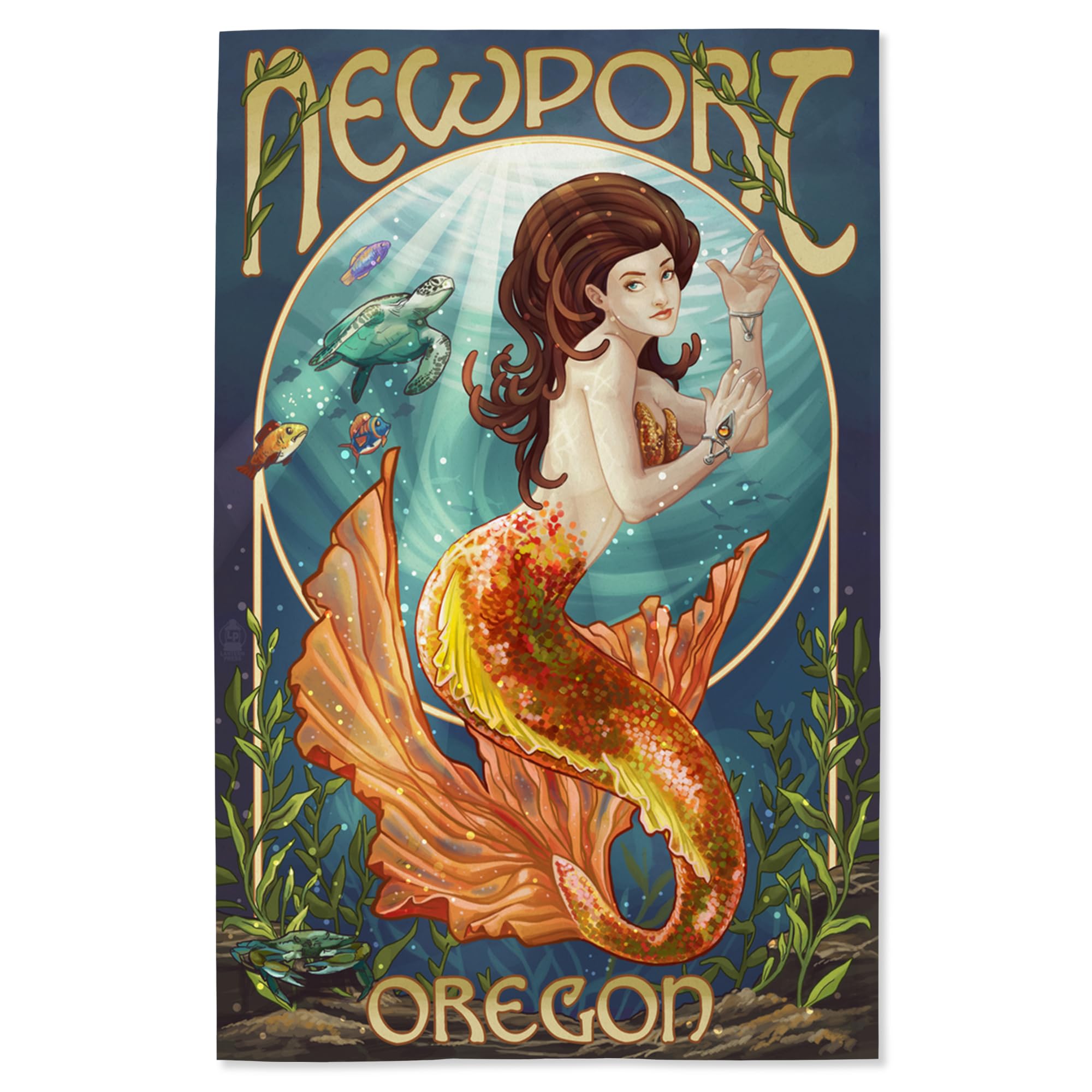 Lantern Press 16x24 Inch Giclee Art Print - Coastal Wall Decor Featuring Newport Oregon Mermaid Painting | Perfect for Beach House, Living Room or Bedroom Decor