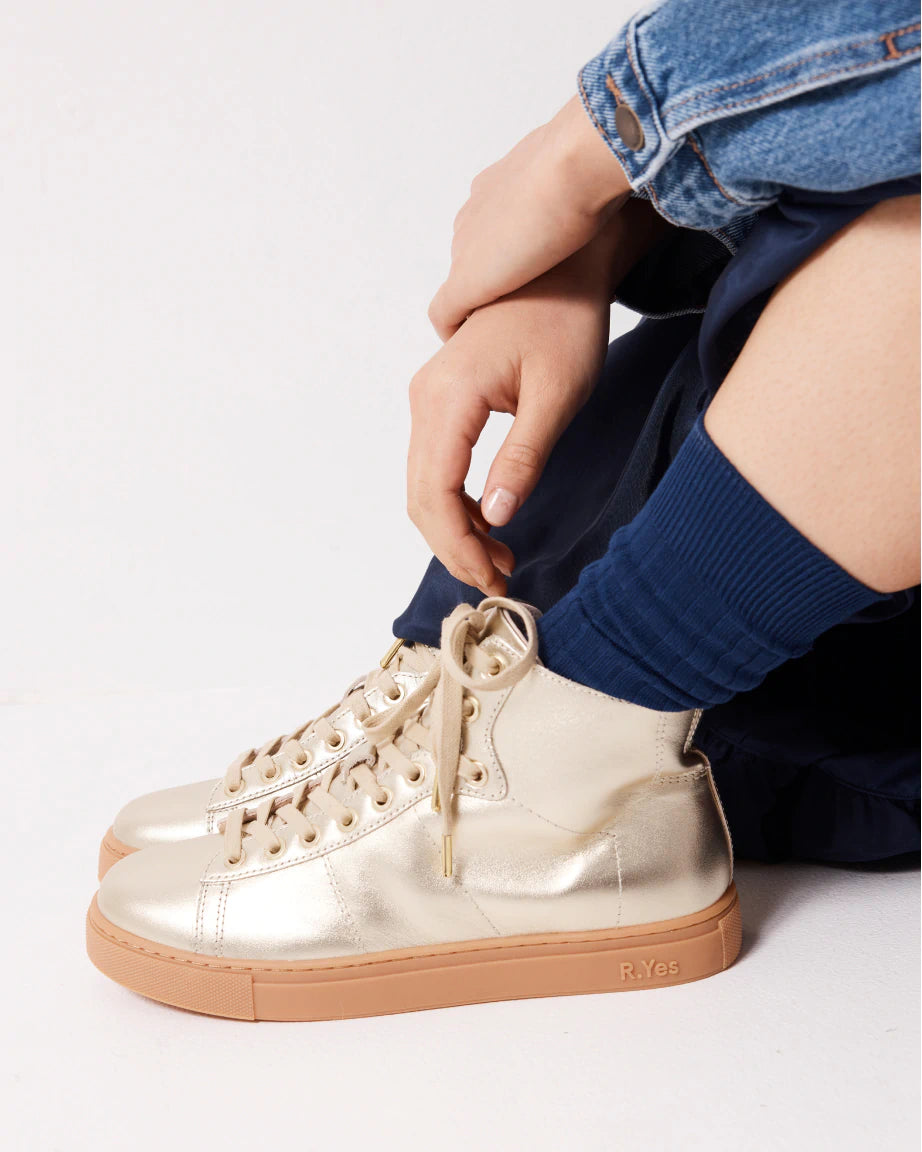 Saturn Returns High Top Sneakers for Women - Fashion Gold Metallic Platform Shoes | Perfect for Streetwear, Casual Outfits & Retro Fashion