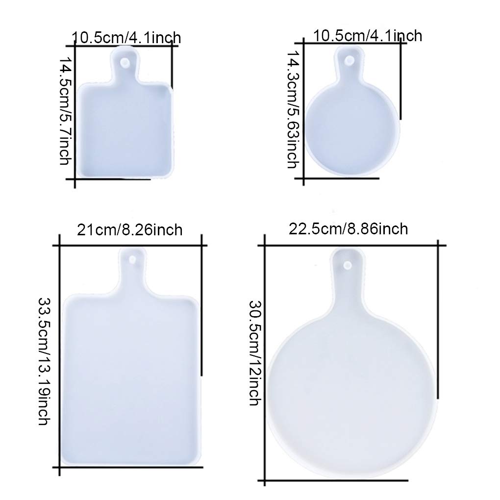 FineInno 4-Piece Rectangle & Round Silicone Resin Tray Molds for DIY Epoxy Cutting Boards & Serving Trays - Perfect for Home Decor, Kitchen Use, and Craft Projects