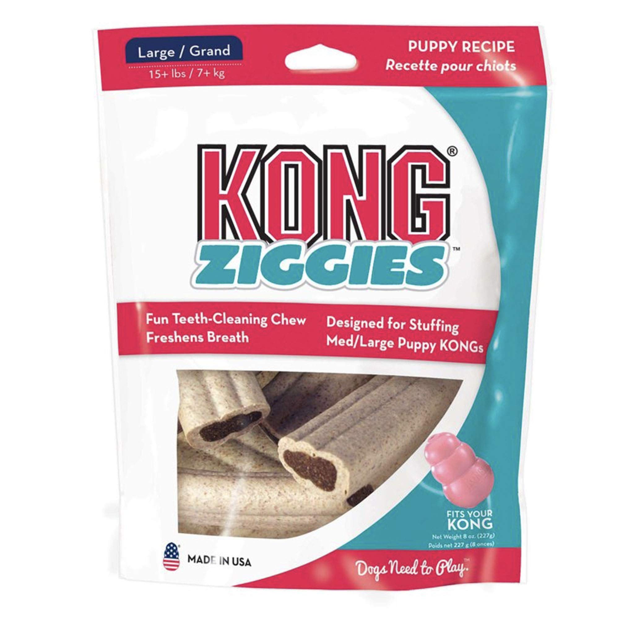 KONG Ziggies Dog Chew Toys - Dental Treats for Large Puppies, 8oz - Natural Rubber Puppy Teething Chews for Teeth Cleaning & Gum Health - Perfect for Playtime, Training & Anxiety Relief