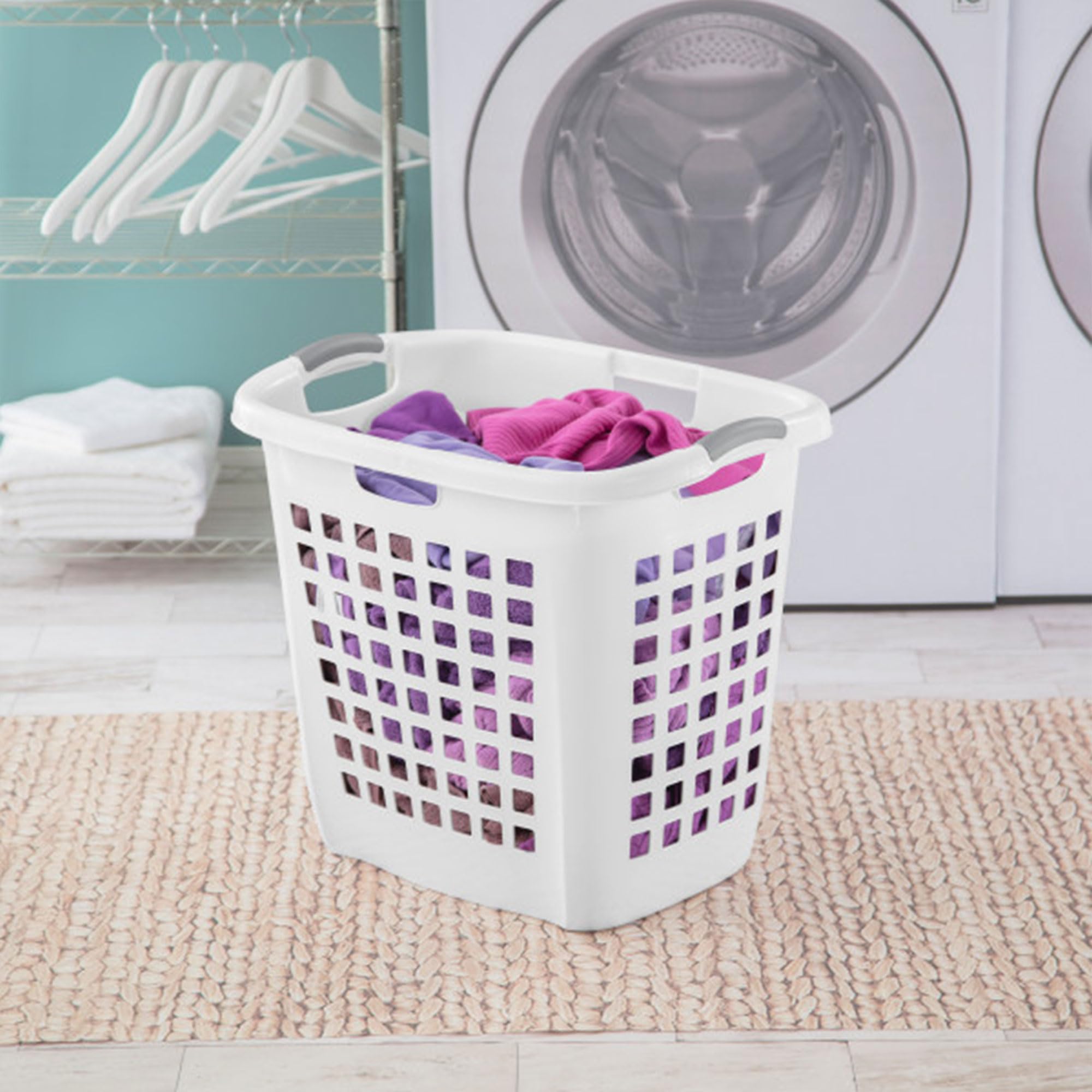 Sterilite Ultra Easy Carry Laundry Hamper with Comfort Handles - White Plastic Clothes Basket for Bedroom & Laundry Room - 8-Pack for Home, Dorm, or Apartment Use