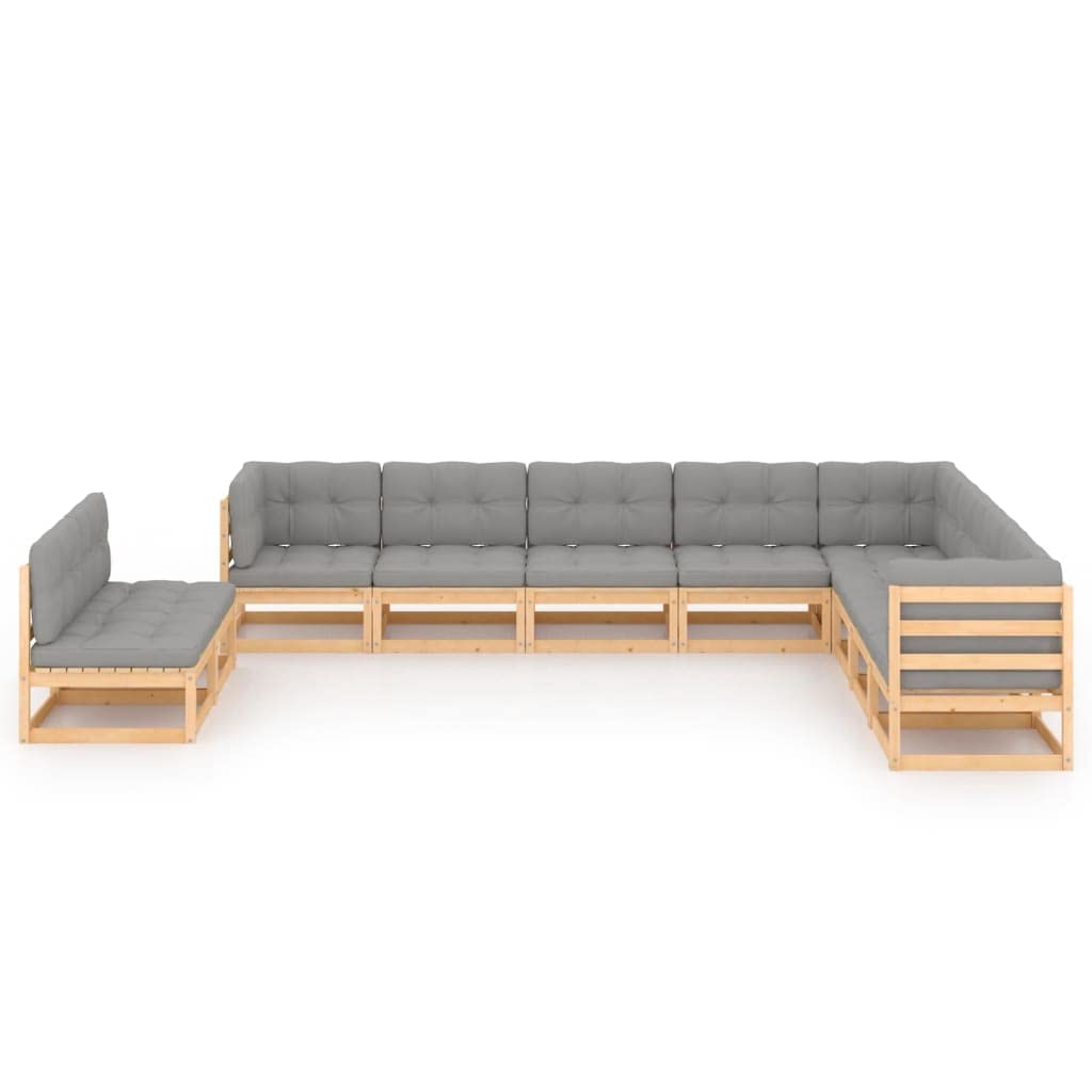 vidaXL 10-Piece Patio Lounge Set - Solid Pinewood Outdoor Furniture with Cushions, Rustic Gray-Brown Wood Patio Set (Assembly Required) | Perfect for Backyard, Garden, Poolside & Outdoor Relaxation