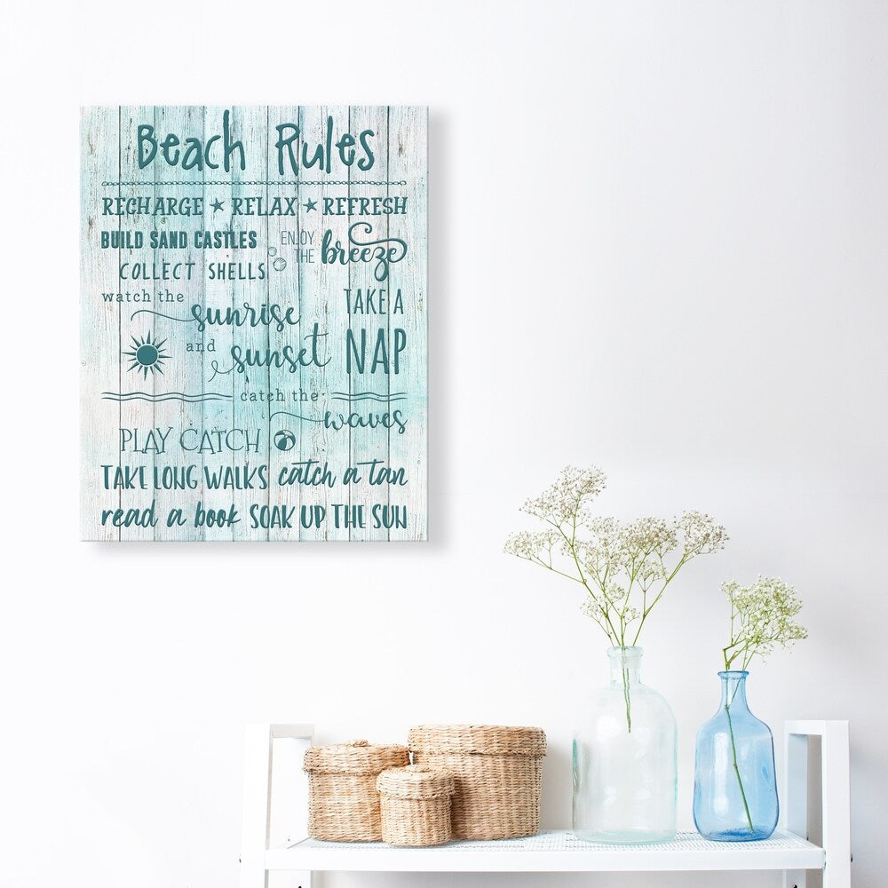 Beach Rules Printed Canvas Wall Art - 16x20 Inches Multi-Color Framed Decor for Coastal Living Room, Beach House, or Vacation Home
