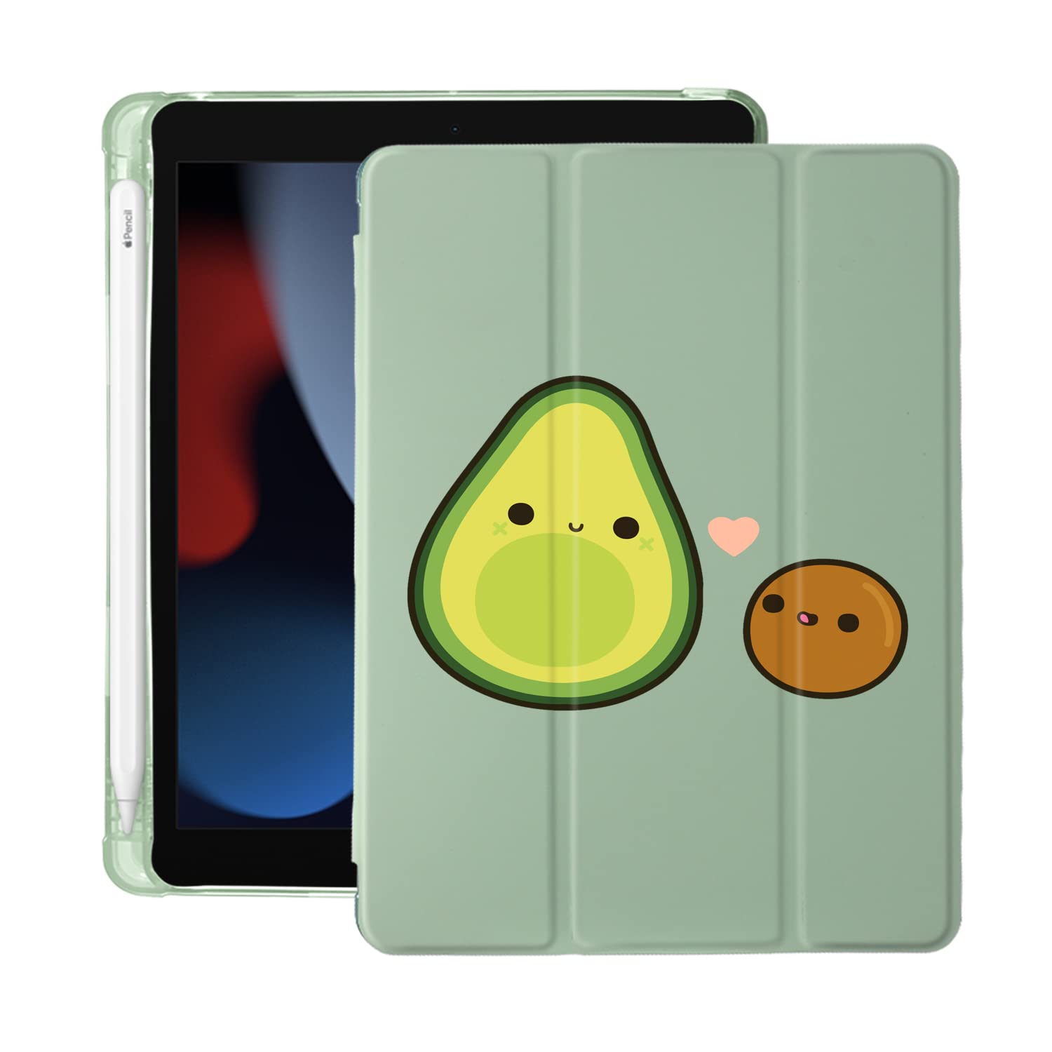 Cartoon Avocado iPad Air 3 Case with Pencil Holder - Soft TPU Leather Back Cover for iPad Pro 10.5 Inch (2017 Model) | Auto Sleep/Wake Feature | Perfect for School, Office & Travel Protection