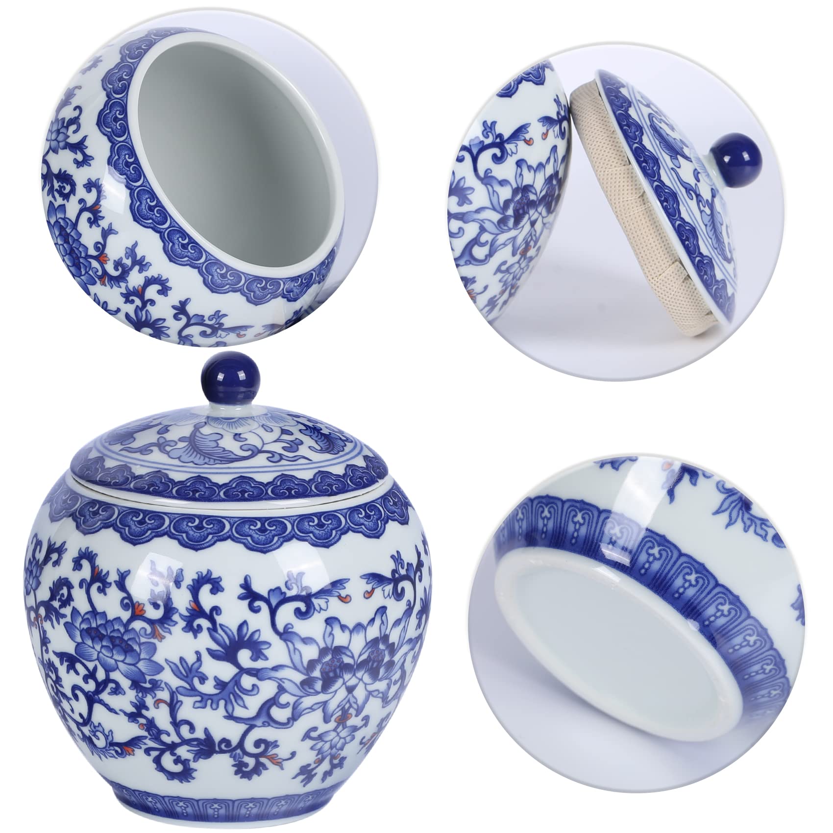 Blue and White Porcelain Ginger Jars - Traditional Chinoiserie Round Ceramic Storage Jars with Sealed Lids for Home Decor, Kitchen Organization & Dining Table Centerpiece (Wish Jar) - Perfect for Asian-Inspired Home Decor, Wedding Centerpieces & Luxury Gift Giving
