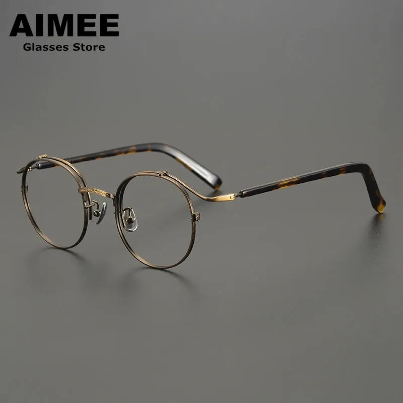 Aimee Unisex Full Rim Round Titanium Eyeglasses Frame 14044 - Lightweight & Durable Eyewear for Men & Women | Perfect for Reading, Working & Daily Wear