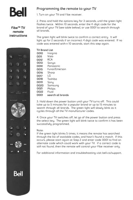 Bell Fibe Slim Infrared Remote Control - Universal Replacement for TV, Cable Box & More | Compatible with Most Devices | Perfect for Home Entertainment & Smart TV Setup