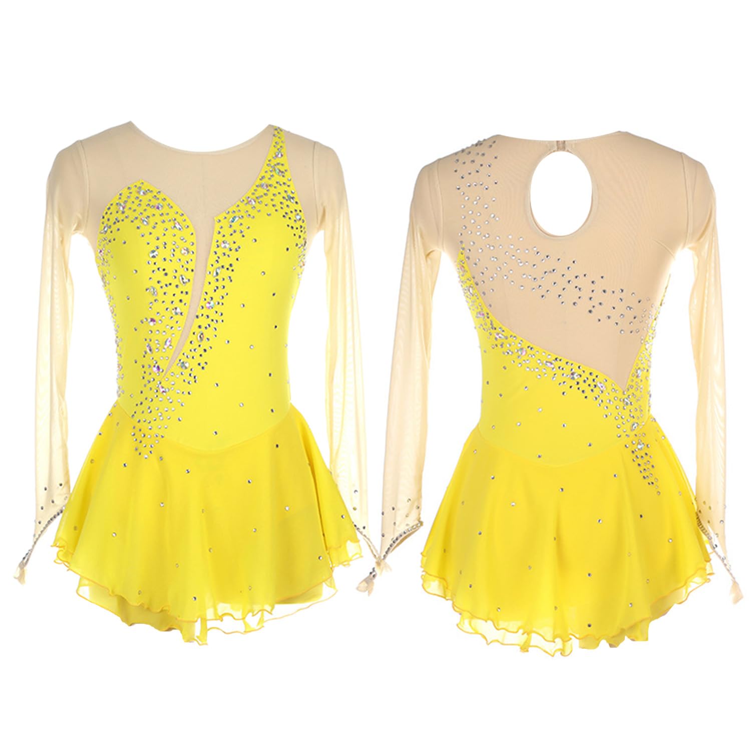 Women's Figure Skating Dress - Elegant Ballet & Lyrical Dance Costume with Long Sleeves for Ice Skating Competitions | Perfect for Performances, Recitals & Professional Ice Shows