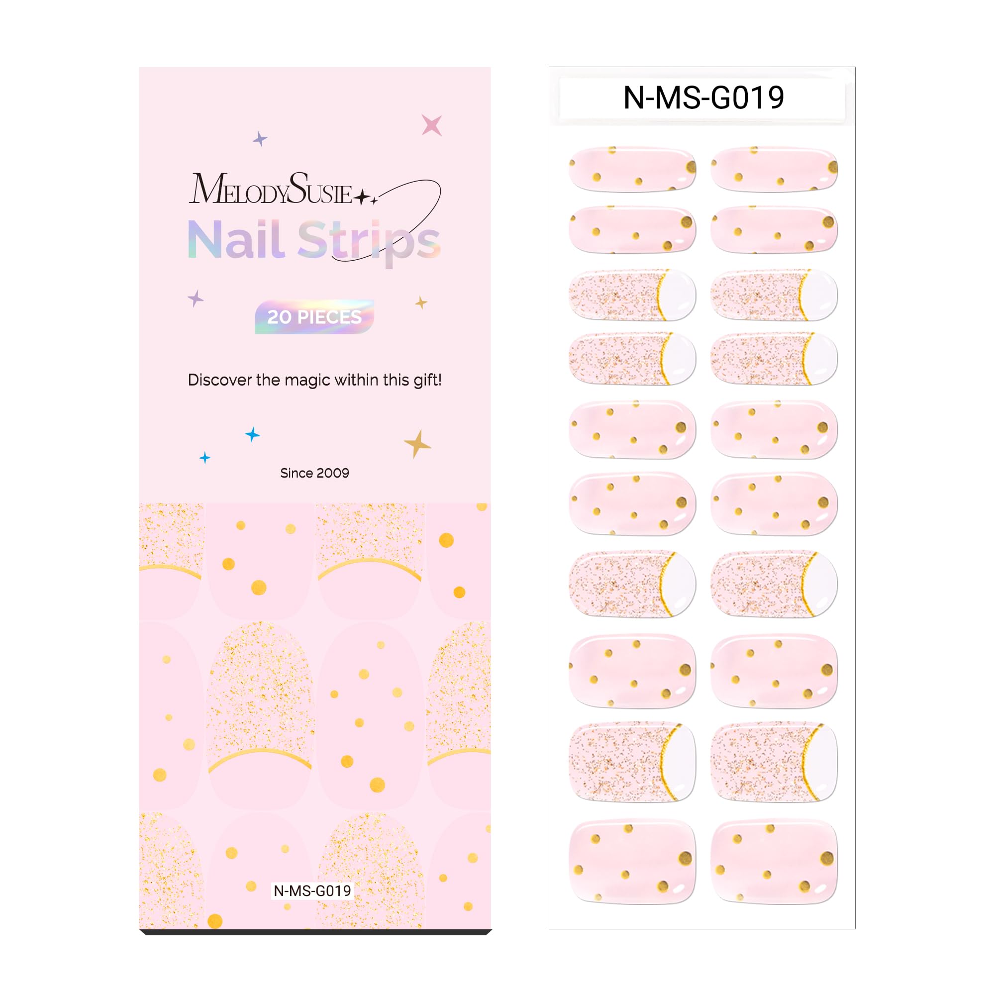 MelodySusie 20-Pack Semi Cured Gel Nail Strips - Salon Quality UV Nail Wraps & Stickers for Long-Lasting Manicures - Perfect for Home Nail Art, Parties, and Special Occasions (Crystal Design)