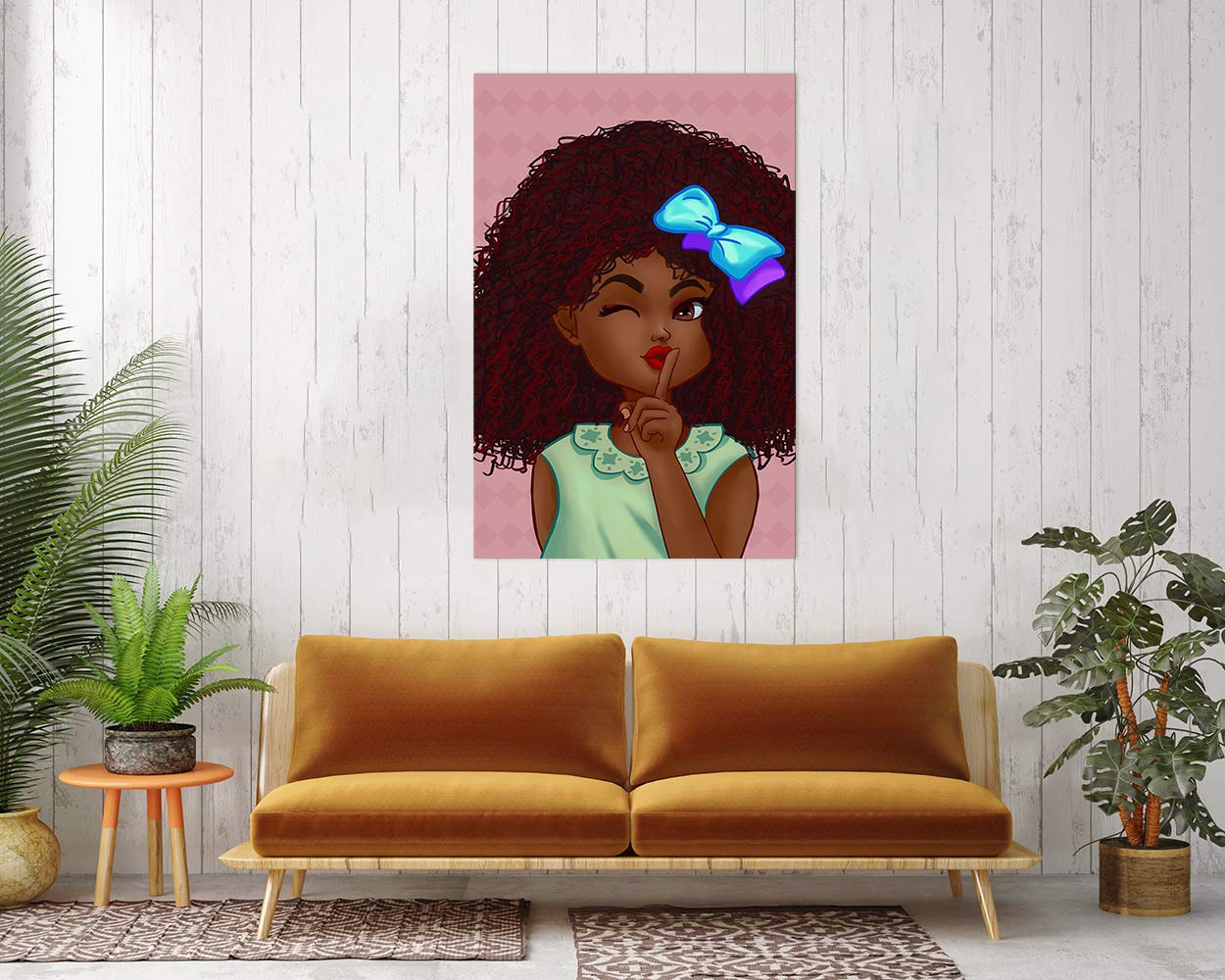 African Woman Wall Art - Black Hair Print Painting for Bedroom & Gifts