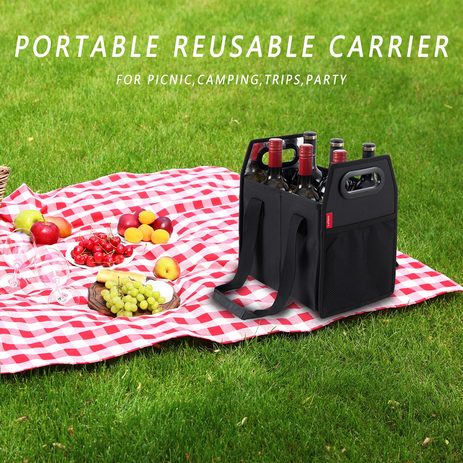 Collapsible 6-Bottle Wine Carrier Case - Reusable Portable Wine Storage Box for Travel, Picnics & Grocery Shopping - Perfect for Moving, Vacations & Wine Tasting Accessories
