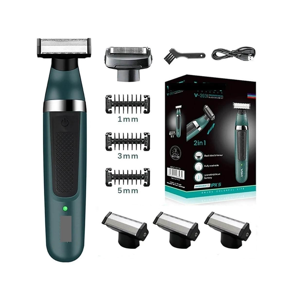 Professional V-G-R Rechargeable Waterproof Electric Shaver - Precision Beard Trimmer & Body Hair Shaving Machine for Men (Model V-393 with Box) - Perfect for Home Grooming, Travel & Quick Touch-Ups