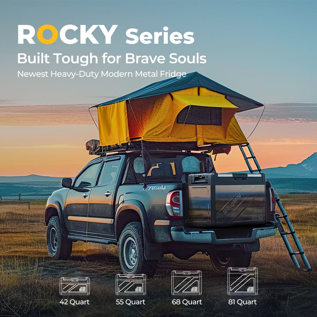 BougeRV Rocky 55QT 12V Dual Zone Portable Car Refrigerator Freezer - Perfect for Camping, Road Trips & Outdoor Adventures