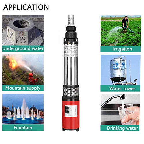 12V/24V/48V Solar Water Pump - High Lift Stainless Steel Submersible Deep Well Pump for Agricultural Irrigation, Garden, Pool (24V) - Solar Powered & Energy Efficient