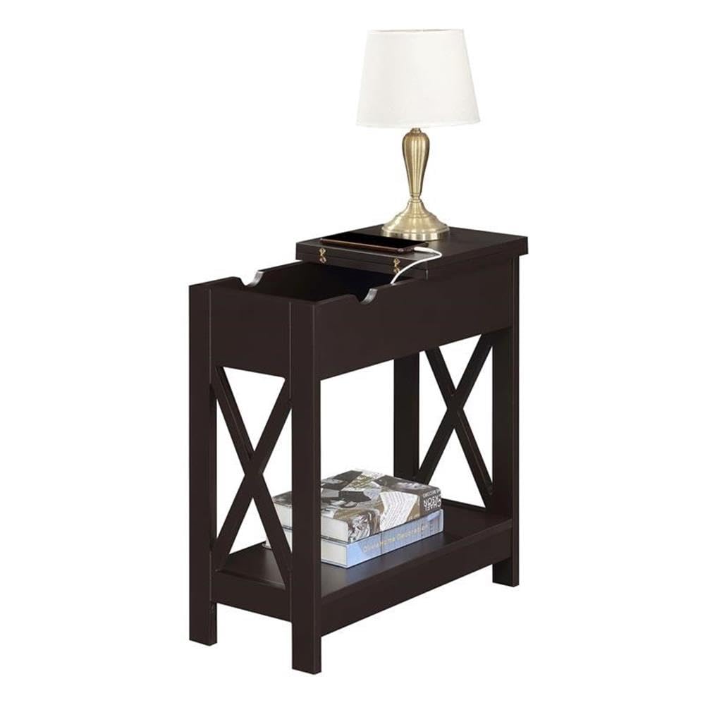 Premium Espresso Finish End Tables with Built-in USB Charging Station - Set of 2 Modern Side Tables for Living Room, Bedroom or Office