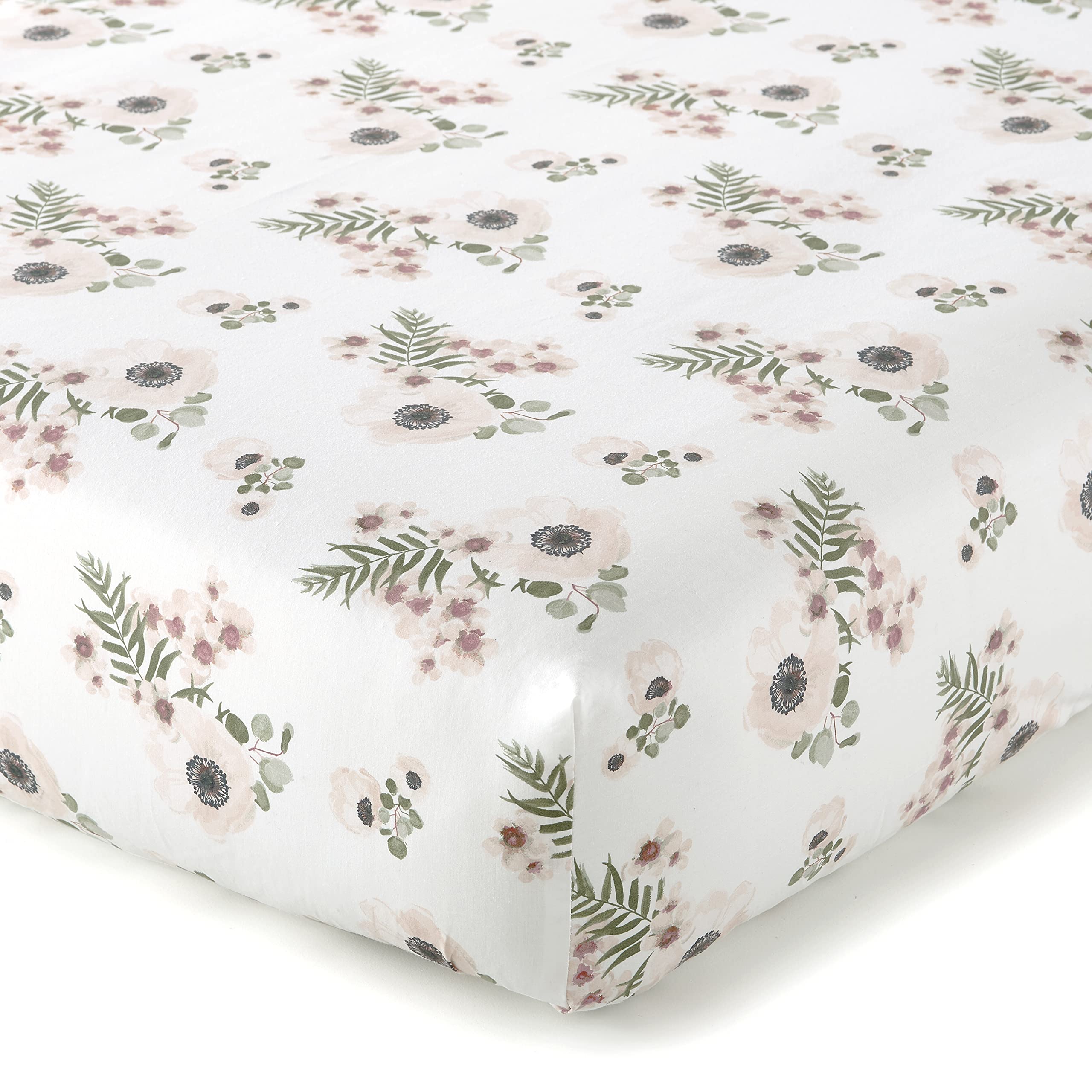 Levtex Baby Fiori 4-Piece Crib Bedding Set - Floral Nursery Collection in Charcoal, Coral, Pink, Green & Cream - Includes Quilt, Fitted Sheet, Wall Decal & Dust Ruffle - Perfect for Baby Girls' Room Decor & Nursery Themes