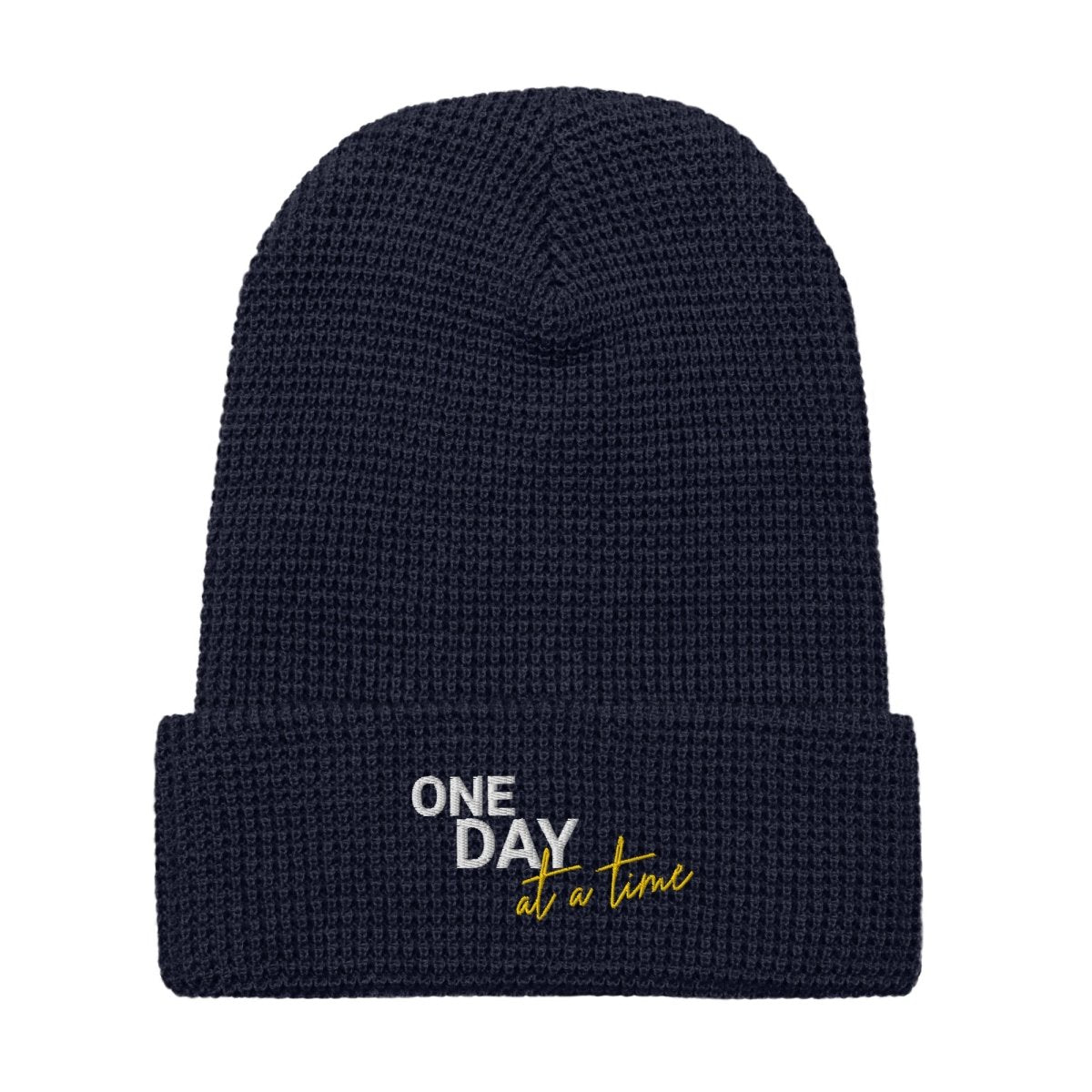 One Day at a Time Embroidered Waffle Beanie - Cozy Knit Winter Hat for Women & Men - Perfect for Cold Weather, Outdoor Activities & Casual Style