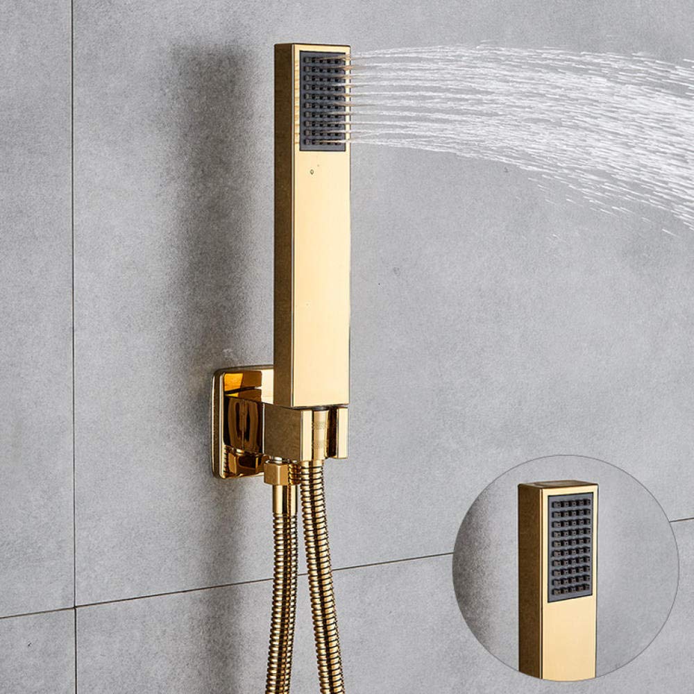 Gold Wall Mount Shower Faucet Set - Ultra Thin Rainfall Showerhead with Hot & Cold Water Mixer Tap - Luxury Bathroom Shower Kit for Modern & Spa-Like Experience
