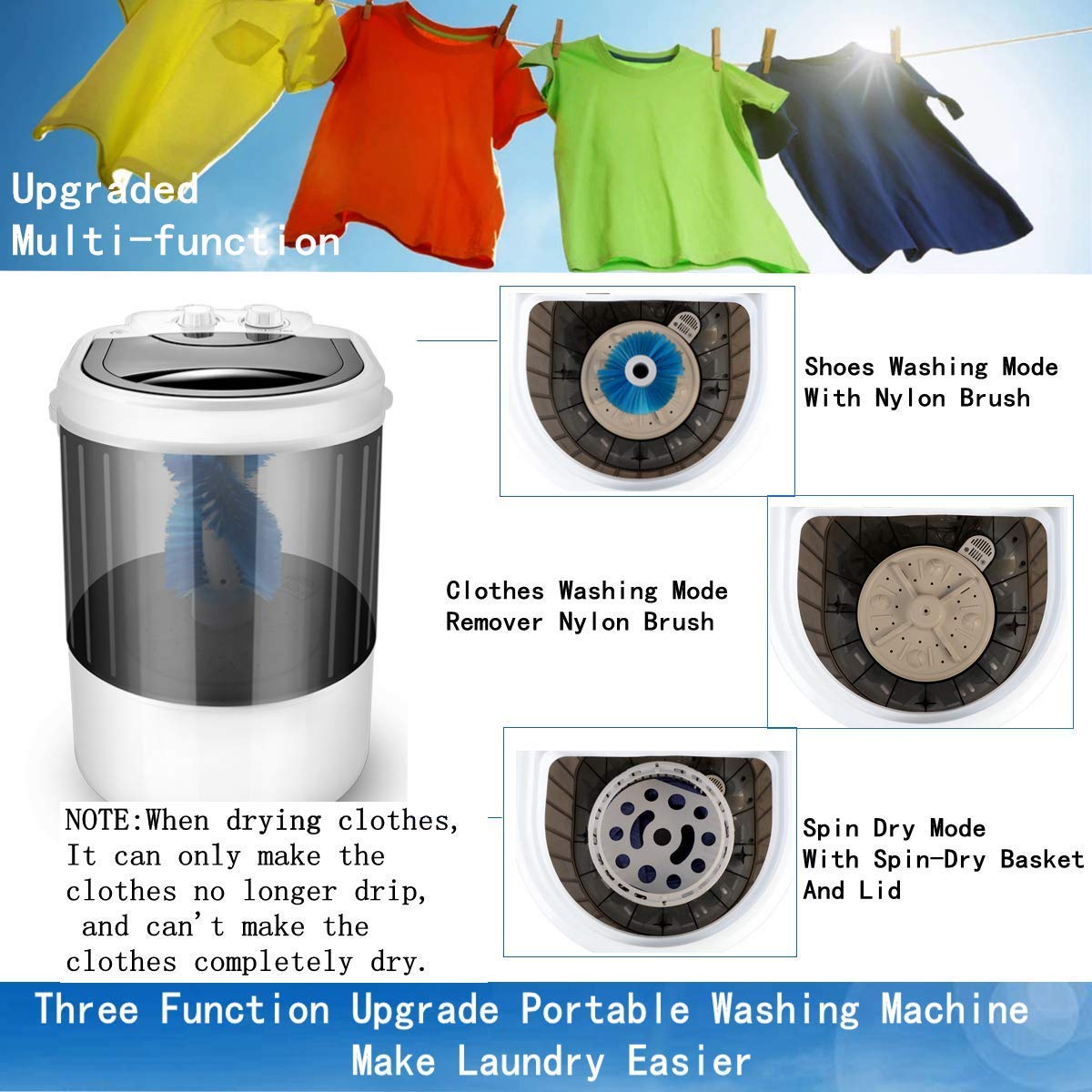 Portable Mini Washing Machine - Semi-Automatic 3-in-1 Washer for Clothes & Shoes with Spin Dry Function, 9.9 lbs Capacity - Perfect for Dorms, Apartments, RVs & Travel