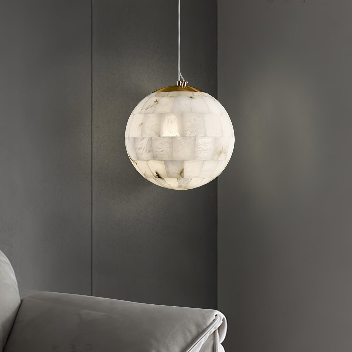 Alabaster Ball Pendant Light Fixture - Modern Handcrafted Glass Chandelier for Dining Room, Kitchen Island & Bedroom Lighting