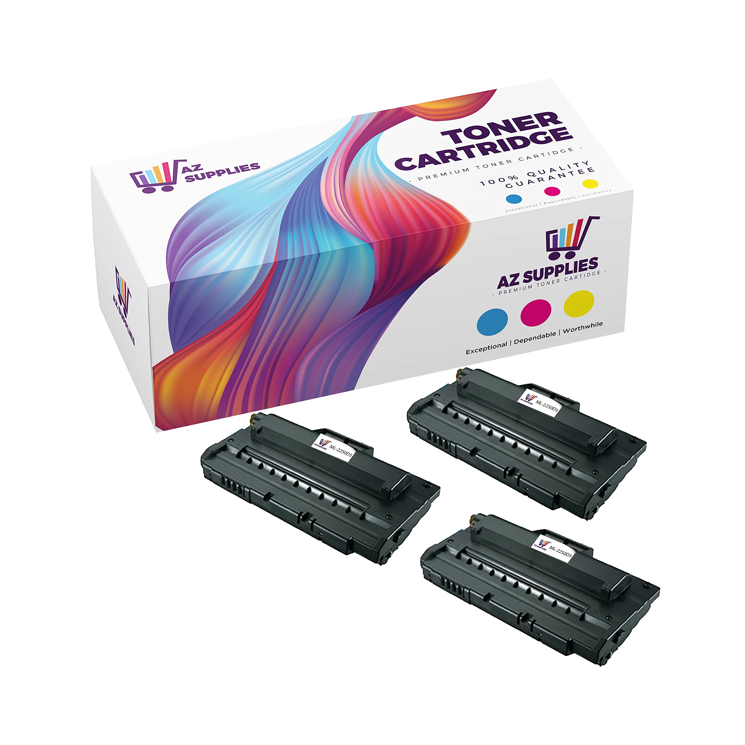 AZ Supplies Compatible Toner Cartridge Replacement for Samsung ML-2250D5 ML-2250 ML-2251N ML-2251NP ML-2251W ML-2252W - High Yield Black Toner (3 Pack) - Perfect for Home & Office Printing Needs