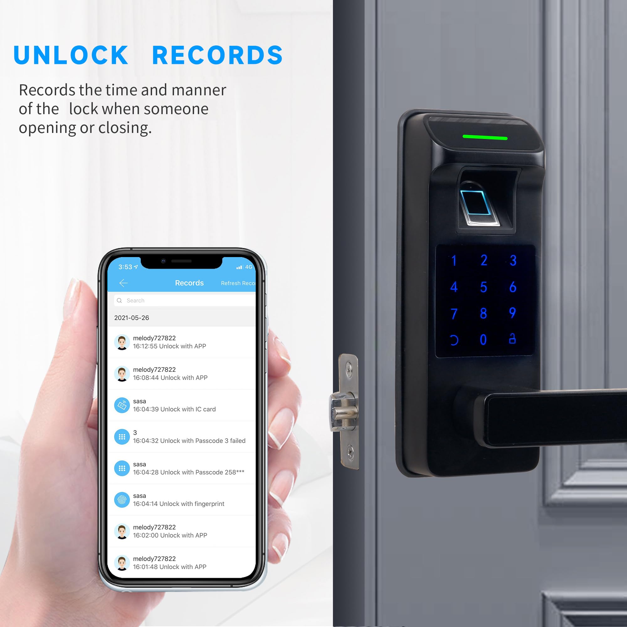 HARFO 5-in-1 Smart Fingerprint Door Lock - Keyless Entry with Touchscreen Keypad, Reversible Handle & Digital Keypad - Secure Electronic Deadbolt for Home, Office & Apartment (Black) - Ideal for Modern Smart Homes & Vacation Rentals