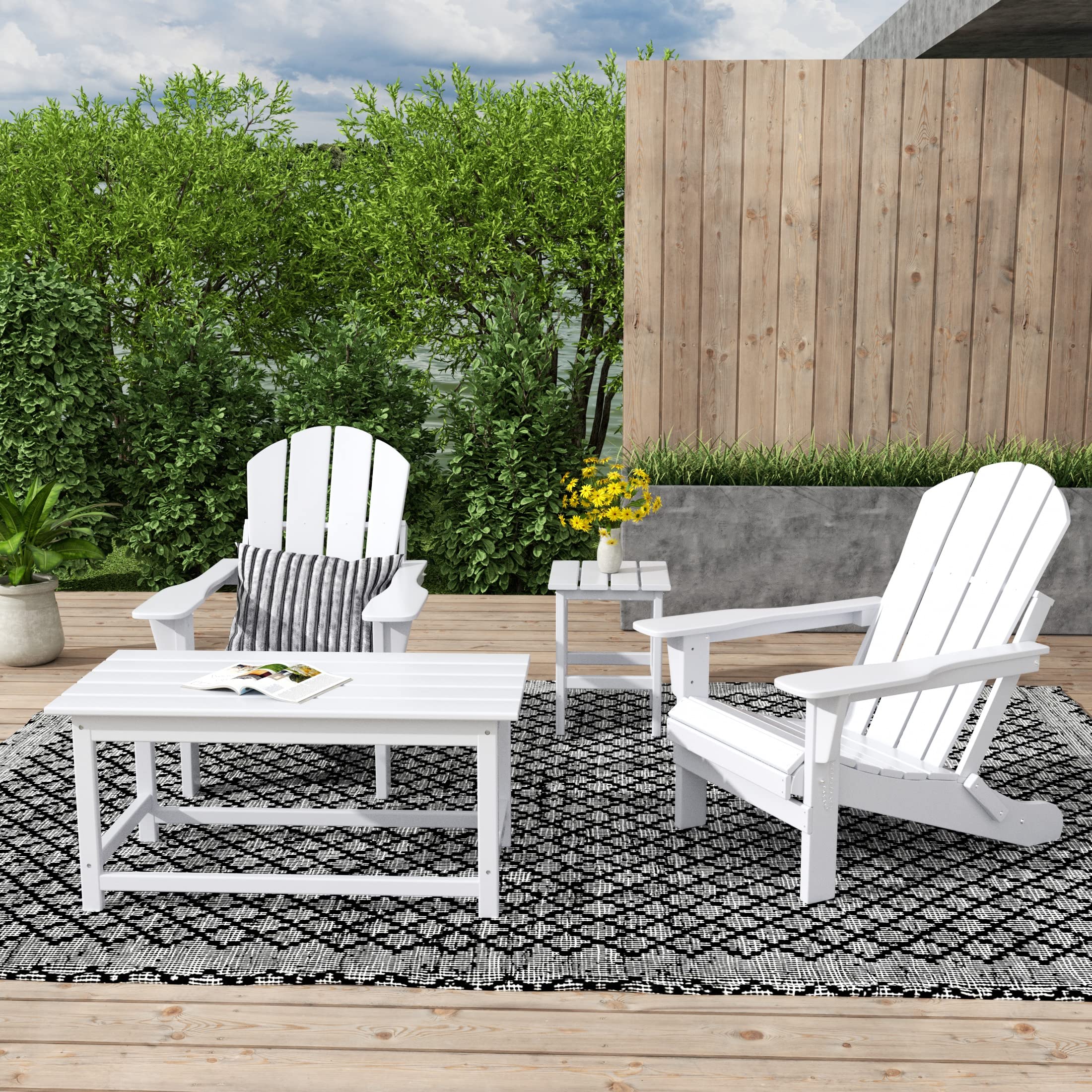 WestinTrends Malibu 3-Piece Outdoor Patio Set - All-Weather Poly Lumber Adirondack Coffee Table & 2 Side Tables - White - Perfect for Poolside, Garden, Deck & Backyard Relaxation