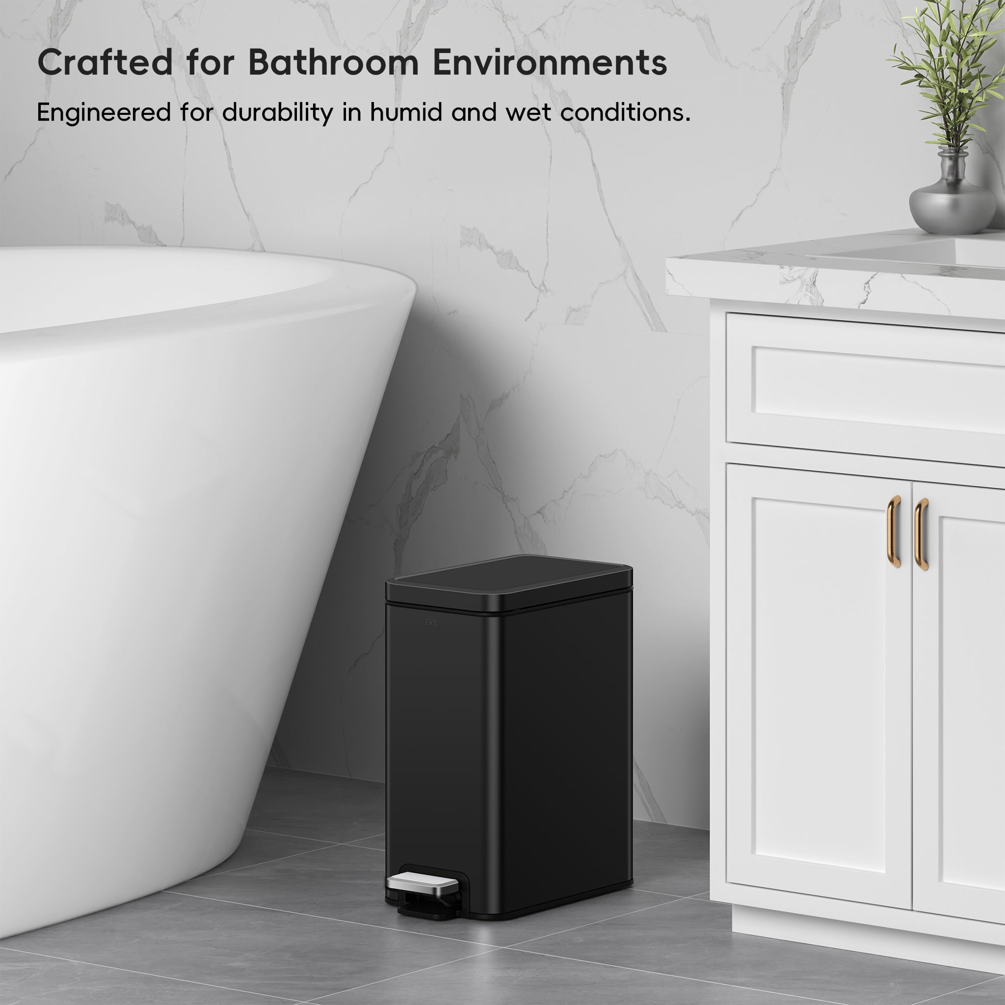 Stella 10L/2.6 Gallon Small Bathroom Step Trash Can - Matte Black | Space-Saving Waste Bin for Bathrooms, Kitchens & Offices | Odor Control & Hands-Free Operation