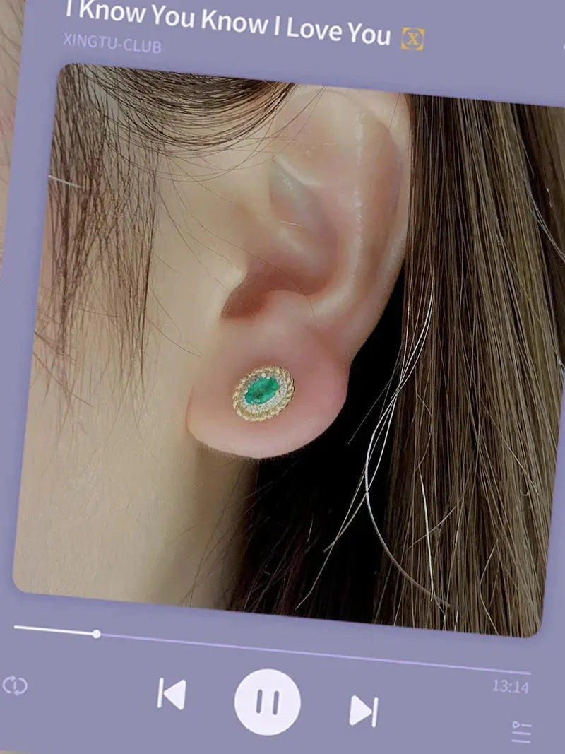 18K Yellow Gold Earrings with Real Natural Emerald & Shiny Diamonds – Classic Fine Jewelry for Women | Elegant Gift for Birthday, Anniversary & Special Occasions | Perfect for Parties, Weddings & Evening Events