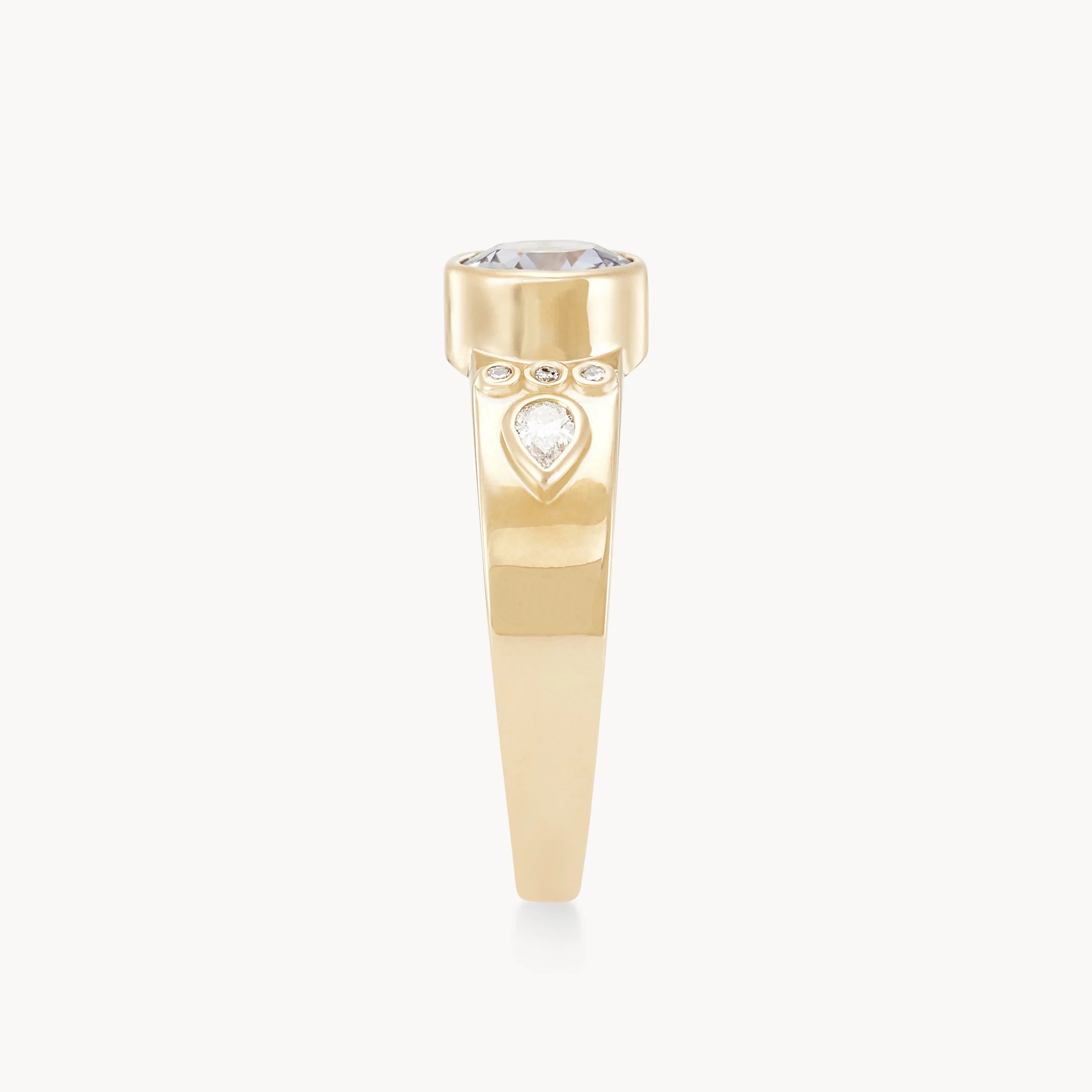 14K Yellow Gold Round Sapphire Forestlight Kiss One-of-a-Kind Ring – Elegant Jewelry for Weddings, Anniversaries & Special Occasions