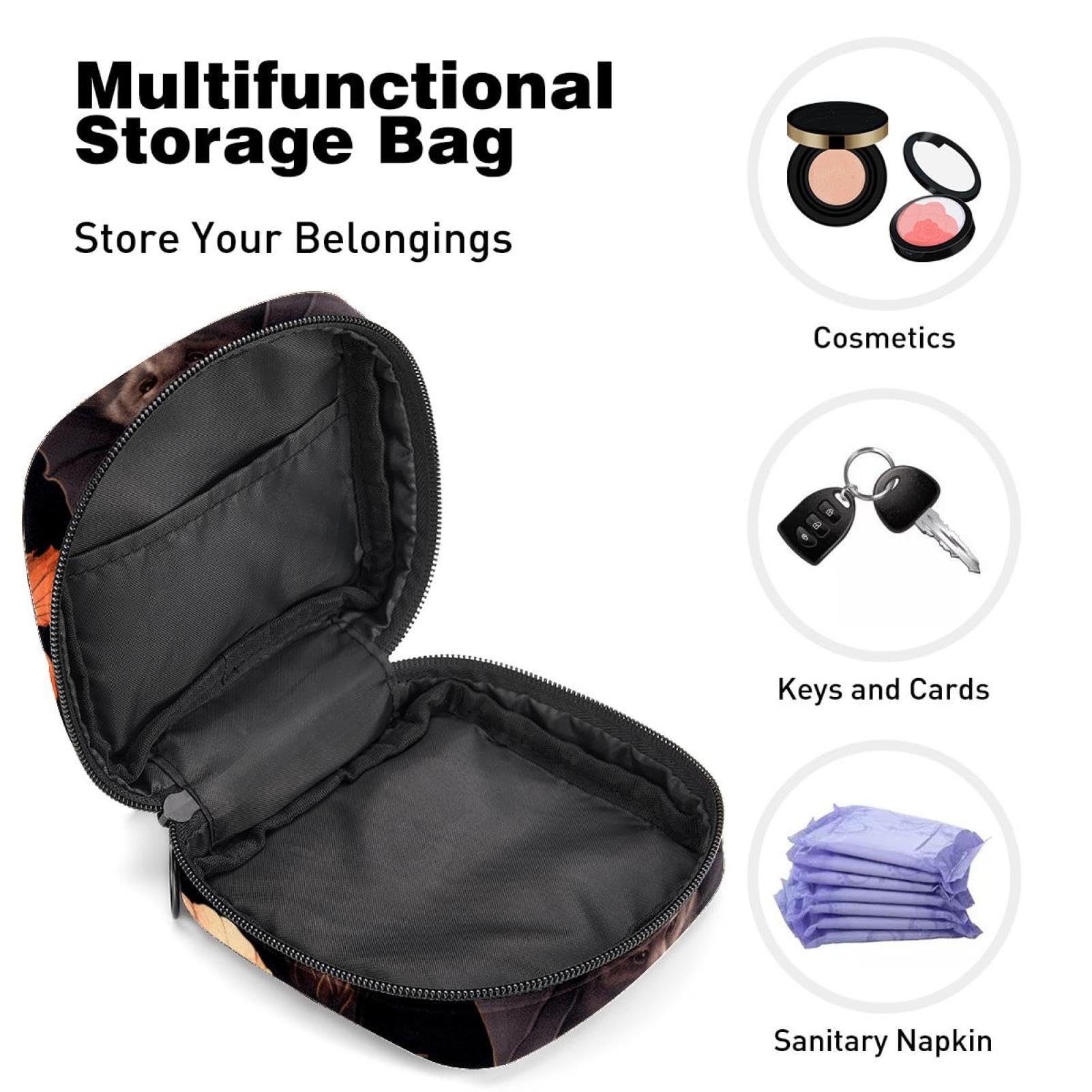 Portable Menstrual Cup Storage Bag & First Period Pouch for Women & Girls - Bat Design Zippered Padded Organizer for Tampons, Pads & Hygiene Products - Perfect for Travel, School & Halloween Accessories