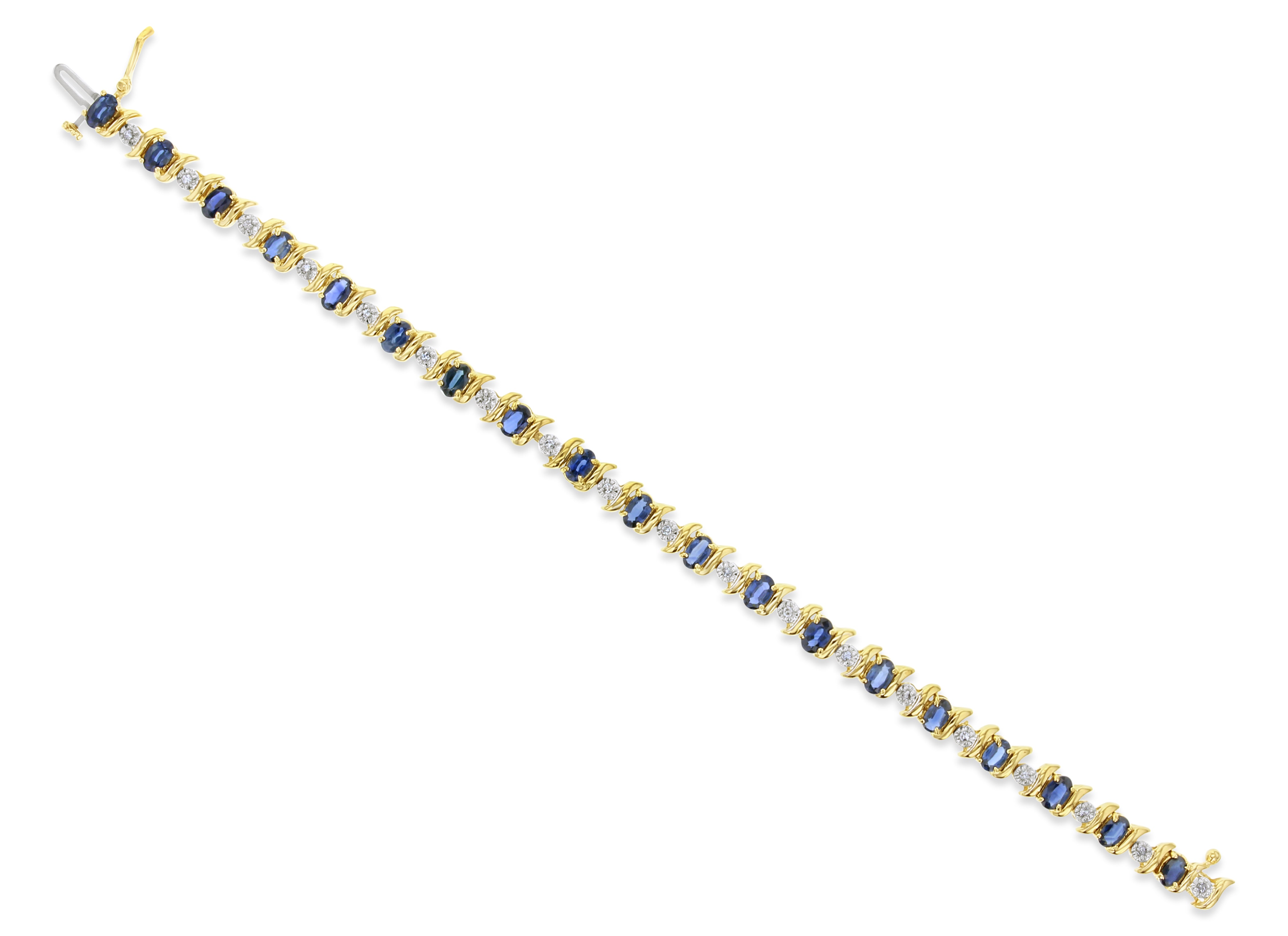 14K Yellow Gold Oval Sapphire & Diamond Tennis Bracelet for Women - Elegant Jewelry Gift for Anniversary, Wedding & Special Occasions