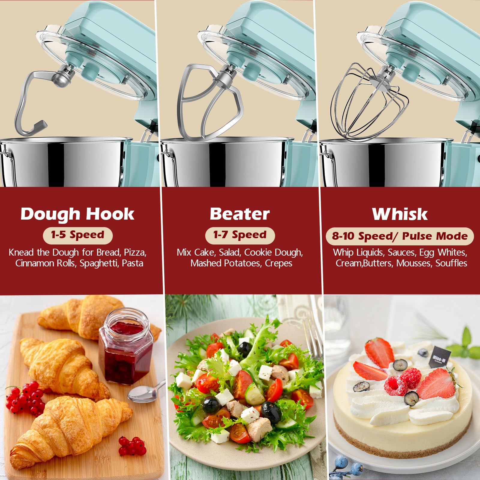 Facelle 5.5Qt Stand Mixer - 10+ Speed Tilt-Head Electric Kitchen Mixer with Stainless Steel Bowl, Dough Hook, Whisk & Beater - Perfect for Baking Cakes, Cookies, Bread & More - Ideal for Home Bakers & Professional Chefs
