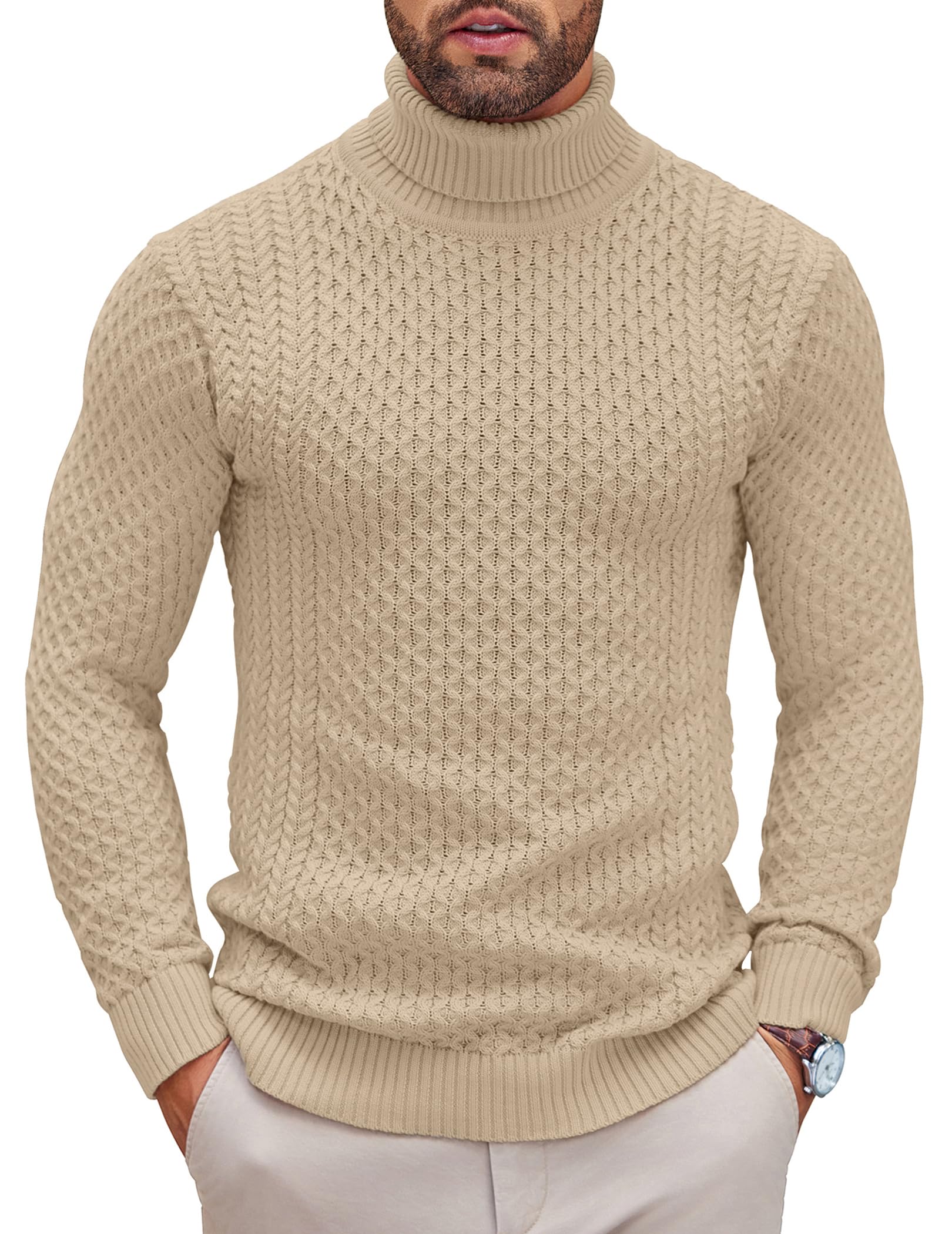 COOFANDY Men's Slim Fit Turtleneck Sweater - Winter Warm Knit Pullover for Casual & Business Wear - Soft Comfortable Solid Color Sweater for Office, Dating & Holiday Outfits